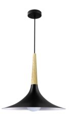 GoodHome Arraqis Matt Black Wood Effect Pendant Ceiling Light, (Dia)380mm - thumbnail 2
