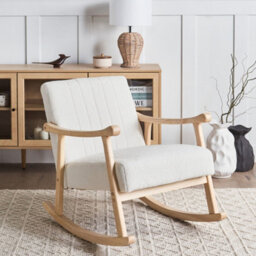 Wyld And Coco Off-White Boucle Rocking Armchair With Rubberwood Legs, W63 X D96 X H78Cm - thumbnail 2
