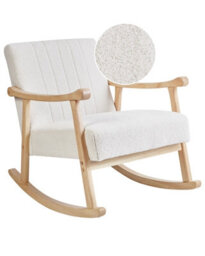 Wyld And Coco Off-White Boucle Rocking Armchair With Rubberwood Legs, W63 X D96 X H78Cm - thumbnail 3