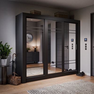 Arte Lux Ii Modern Mirrored Sliding Door Wardrobe (H2150mm W2500mm D600mm) - Black Matt - image 1