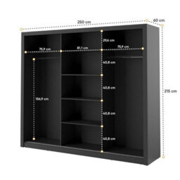 Arte Lux Ii Modern Mirrored Sliding Door Wardrobe (H2150mm W2500mm D600mm) - Black Matt - thumbnail 4