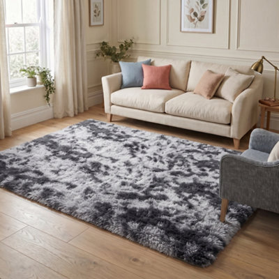 Oxford Homeware Shaggy Rug Anti-Slip Washable Soft Fluffy Living Room And Bedroom Rug (Mottled Grey, 120X170Cm) - image 1