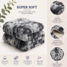 Oxford Homeware Shaggy Rug Anti-Slip Washable Soft Fluffy Living Room And Bedroom Rug (Mottled Grey, 120X170Cm) - thumbnail 4
