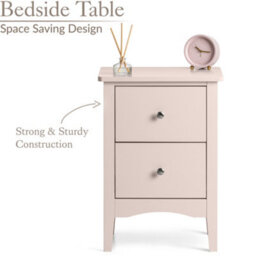 Christow 2 Drawer Bedside Table Slim Nightstand Pink - thumbnail 3
