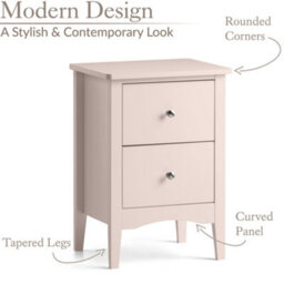 Christow 2 Drawer Bedside Table Slim Nightstand Pink - thumbnail 6