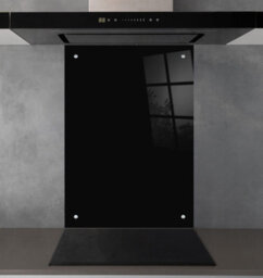 60 X 80Cm Black Glass Kitchen Splashback Splatter Screen Pre Drilled Holes Wall Hanging Fixings Included - thumbnail 2