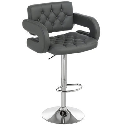 Wyld Haus Saco Grey Faux Leather Adjustable Swivel Bar Stool With Armrests, Tufted Seat, Metal Base, 61 X 50 X 113 Cm - image 1