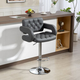 Wyld Haus Saco Grey Faux Leather Adjustable Swivel Bar Stool With Armrests, Tufted Seat, Metal Base, 61 X 50 X 113 Cm - thumbnail 2