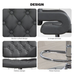 Wyld Haus Saco Grey Faux Leather Adjustable Swivel Bar Stool With Armrests, Tufted Seat, Metal Base, 61 X 50 X 113 Cm - thumbnail 7