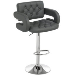 Wyld Haus Saco Grey Faux Leather Adjustable Swivel Bar Stool With Armrests, Tufted Seat, Metal Base, 61 X 50 X 113 Cm
