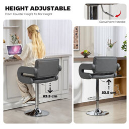 Wyld Haus Saco Grey Faux Leather Adjustable Swivel Bar Stool With Armrests, Tufted Seat, Metal Base, 61 X 50 X 113 Cm - thumbnail 4