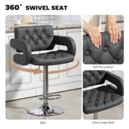 Wyld Haus Saco Grey Faux Leather Adjustable Swivel Bar Stool With Armrests, Tufted Seat, Metal Base, 61 X 50 X 113 Cm - thumbnail 5