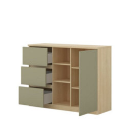 Arte Terra 27 120Cm Chest Of Drawers - Oak Lindberg & Eucalyptus, Multi-Functional Dresser Unit - thumbnail 3