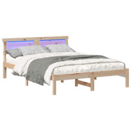 Berkfield With Led Strip Lights Brown 140 X 190 Cm Solid Pine Wood - thumbnail 3