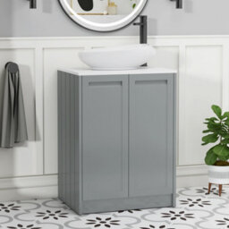 Royal Bathrooms Royal Bathroom Elmore 600mm Matt Pebble Grey Freestanding Bathroom Vanity Unit 2 Door Plain White Worktop With Nova Basin - thumbnail 1