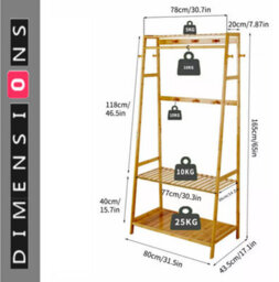 Modcraft Bamboo Clothes Rail Rack With Top Shelf, Shoe Storage, 10 Hooks, And Ladder Rails 80X43.5X165 Cm - thumbnail 8