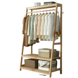 Modcraft Bamboo Clothes Rail Rack With Top Shelf, Shoe Storage, 10 Hooks, And Ladder Rails 80X43.5X165 Cm - thumbnail 7