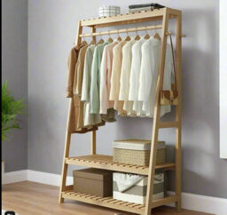 Modcraft Bamboo Clothes Rail Rack With Top Shelf, Shoe Storage, 10 Hooks, And Ladder Rails 80X43.5X165 Cm