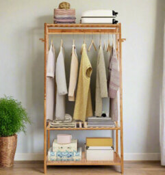 Modcraft Bamboo Clothes Rail Rack With Top Shelf, Shoe Storage, 10 Hooks, And Ladder Rails 80X43.5X165 Cm - thumbnail 3