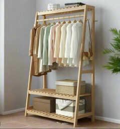 Modcraft Bamboo Clothes Rail Rack With Top Shelf, Shoe Storage, 10 Hooks, And Ladder Rails 80X43.5X165 Cm - thumbnail 2