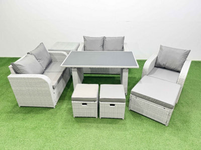 Fimous Rattan Sofa Outdoor Furniture With Dining Table,side Table,love Sofa,3 Stools Patio Furniture Light Grey 8 Seater - image 1