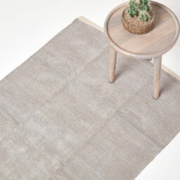 Homescapes Light Grey 100% Cotton Plain Chenille Rug With Natural Trim, 45 X 70 Cm