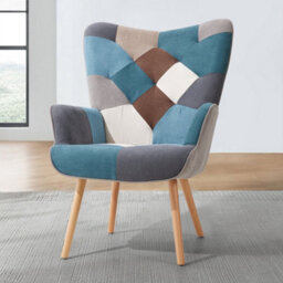 Living And Home Modern Multicoloured Wing Back Armchair And Footstool Set With Solid Wood Legs And Plush Terry Cloth Upholstery - thumbnail 5