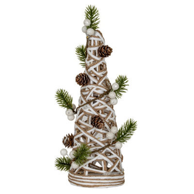 Small Led White Rattan Cone Tree With Winter Branches Lit Festive Tree - image 1