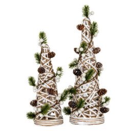 Small Led White Rattan Cone Tree With Winter Branches Lit Festive Tree - thumbnail 4