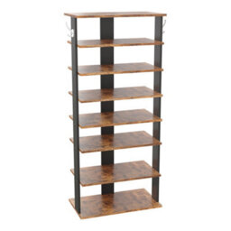Thehotsale 8 Tier Rectangular Stable And Heavy-Duty Original Wood Color Particle Board Shoe Rack With Hooks - thumbnail 5