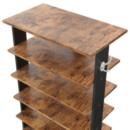 Thehotsale 8 Tier Rectangular Stable And Heavy-Duty Original Wood Color Particle Board Shoe Rack With Hooks - thumbnail 6
