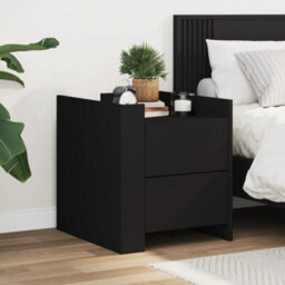 Berkfield Bedside Cabinet Black 45X50X50 Cm Engineered Wood - thumbnail 1
