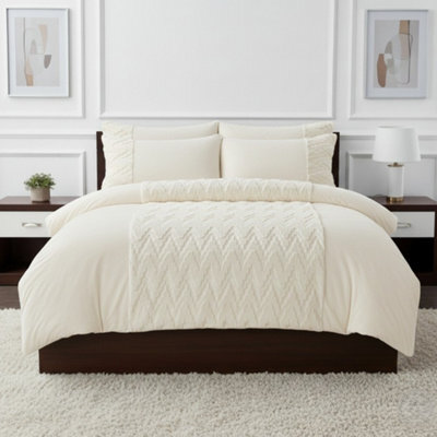 Zig Zag 3D Teddy Duvet Cover Set Ultra Soft Teddy Fleece Bedding With Pillowcases Cream - image 1