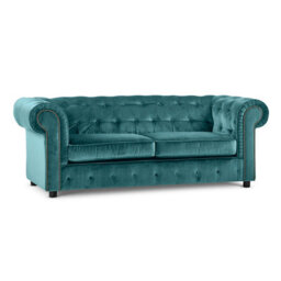 Furnishings For Less UK Ashbourne Chesterfield Large Teal Velvet Fabric 3 Seater Sofa Studded Design - thumbnail 2