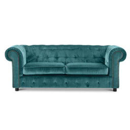 Furnishings For Less UK Ashbourne Chesterfield Large Teal Velvet Fabric 3 Seater Sofa Studded Design - thumbnail 1