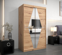 Arte Boliwia Contemporary 2 Mirrored Sliding Door Wardrobe 5 Shelves 2 Rails Artisan Oak Effect (H)2000mm (W)1200mm (D)620mm - thumbnail 2