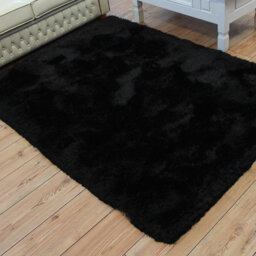 Black Handmade , Luxurious , Modern , Plain , Shaggy , Sparkle Easy To Clean Rug For Living Room, Bedroom - 70Cm X 140Cm - thumbnail 3