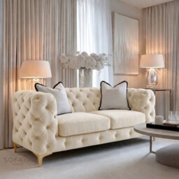 Sofaya Monaco Chesterfield Cream Velvet Sofa Set - 1,2,3 Seater & 3+2 Seater Set Deep Buttoned Cushions Upholstery Couch Settee - thumbnail 2