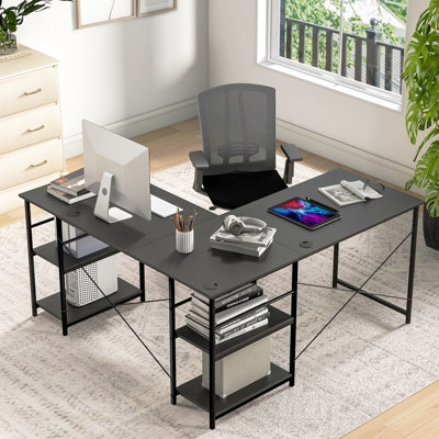 Costway L-Shaped Corner Computer Desk Study Writing Desk Workstation With Storage Shelf - image 1