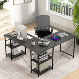 Costway L-Shaped Corner Computer Desk Study Writing Desk Workstation With Storage Shelf - thumbnail 1