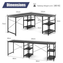 Costway L-Shaped Corner Computer Desk Study Writing Desk Workstation With Storage Shelf - thumbnail 3