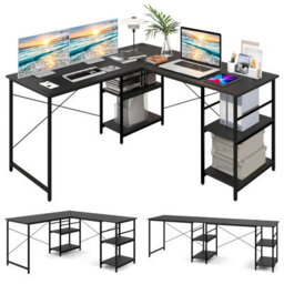 Costway L-Shaped Corner Computer Desk Study Writing Desk Workstation With Storage Shelf - thumbnail 2