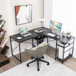 Costway L-Shaped Corner Computer Desk Study Writing Desk Workstation With Storage Shelf - thumbnail 4