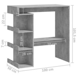 Berkfield Bar Table With Storage Rack Concrete Grey 100X50X101.5Cm Engineered Wood - thumbnail 7