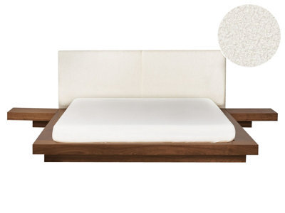 Beliani Bed Boucle Zen 160 X 200 Cm (Eu King Size) Brown Ash Wood - image 1