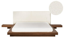 Beliani Bed Boucle Zen 160 X 200 Cm (Eu King Size) Brown Ash Wood - thumbnail 1