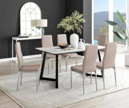 Furniturebox Uk Carson White Marble Effect Dining Table & 6 Cappuccino Milan Chrome Leg Chairs - thumbnail 1