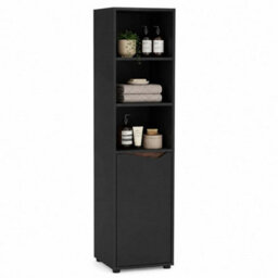 Black & Rustic Oak 140Cm 5 Tier Tall Bathroom Storage Cabinet Cupboard Slim Freestanding Tower Unit - thumbnail 5