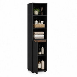 Black & Rustic Oak 140Cm 5 Tier Tall Bathroom Storage Cabinet Cupboard Slim Freestanding Tower Unit - thumbnail 6