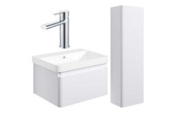 Aquarius Sophie 605mm Vanity Unit Matt White Tall Boy Set With Chrome Brassware - thumbnail 1